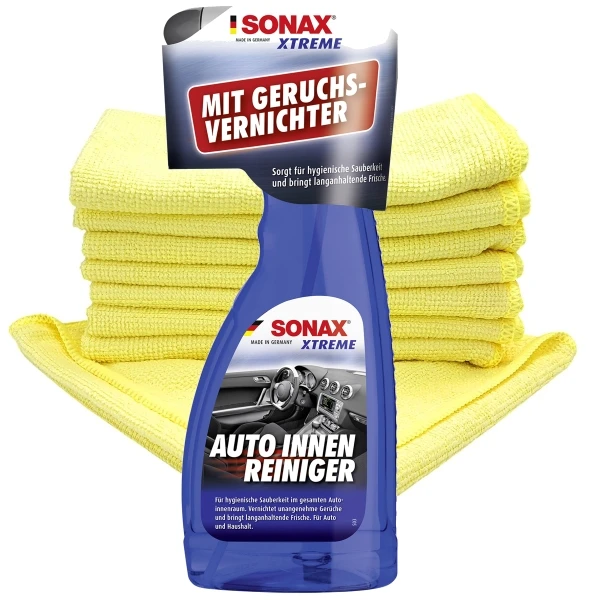 SONAX Xtreme 500ml Auto Innen Reiniger + 10 Stück Craft-Equip Microfasertücher GELB